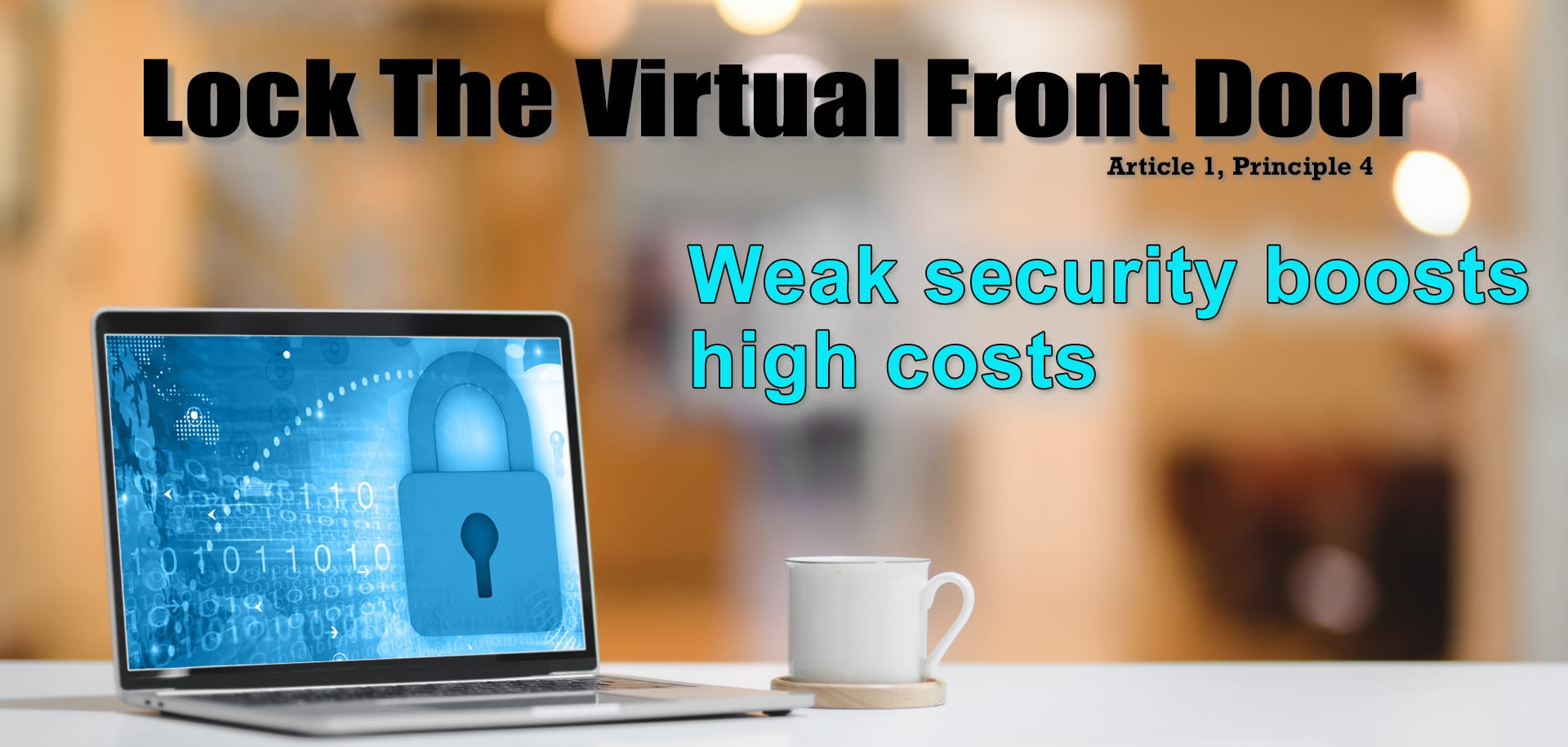 The first video of the cybersecurity tips series "Lock Your Virtual Front Door." The image shows a young woman with her left hand on the side of her face, eyes wide open, mouth open with the expression of surprise and happyness.