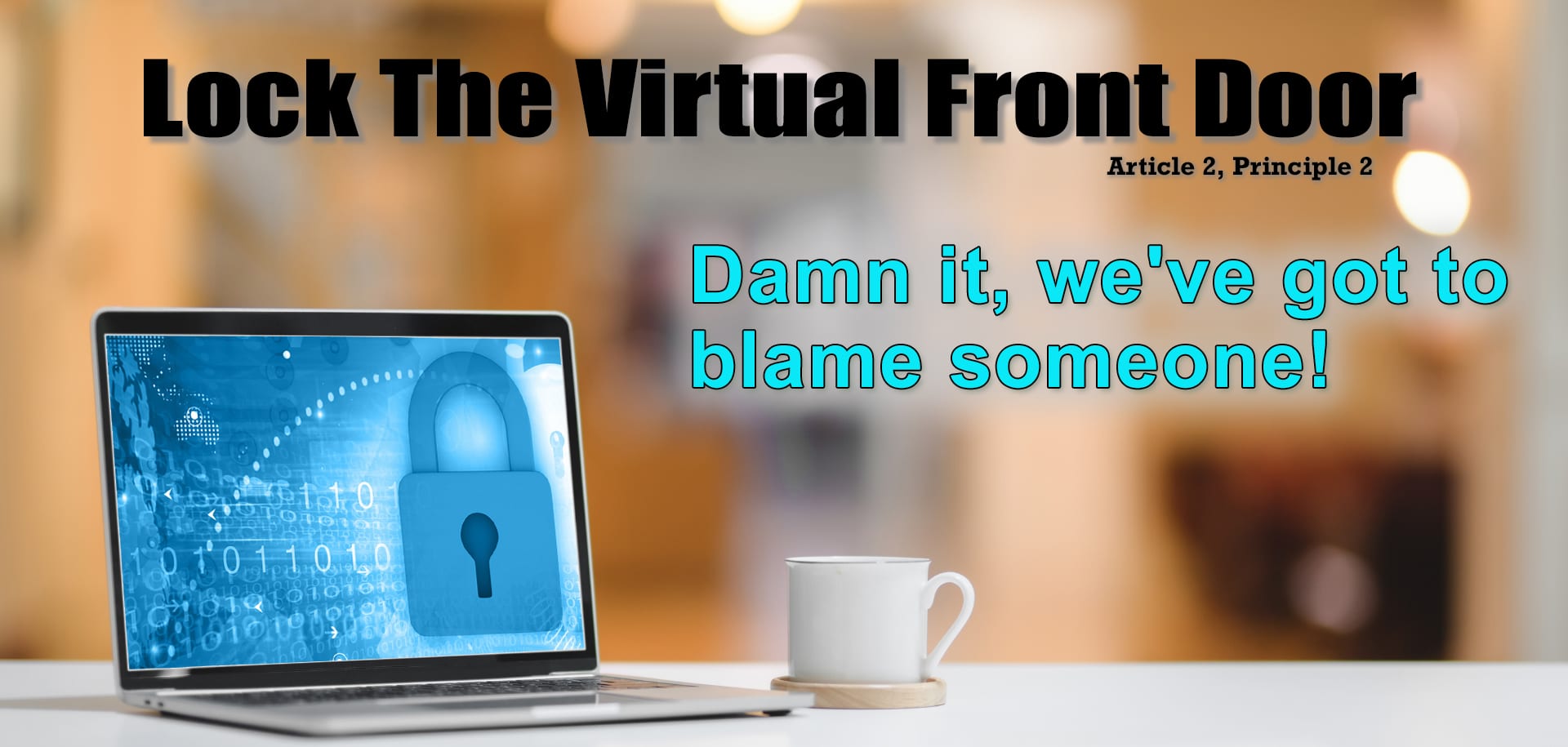 The first video of the cybersecurity tips series "Lock Your Virtual Front Door." The image shows a young woman with her left hand on the side of her face, eyes wide open, mouth open with the expression of surprise and happyness.