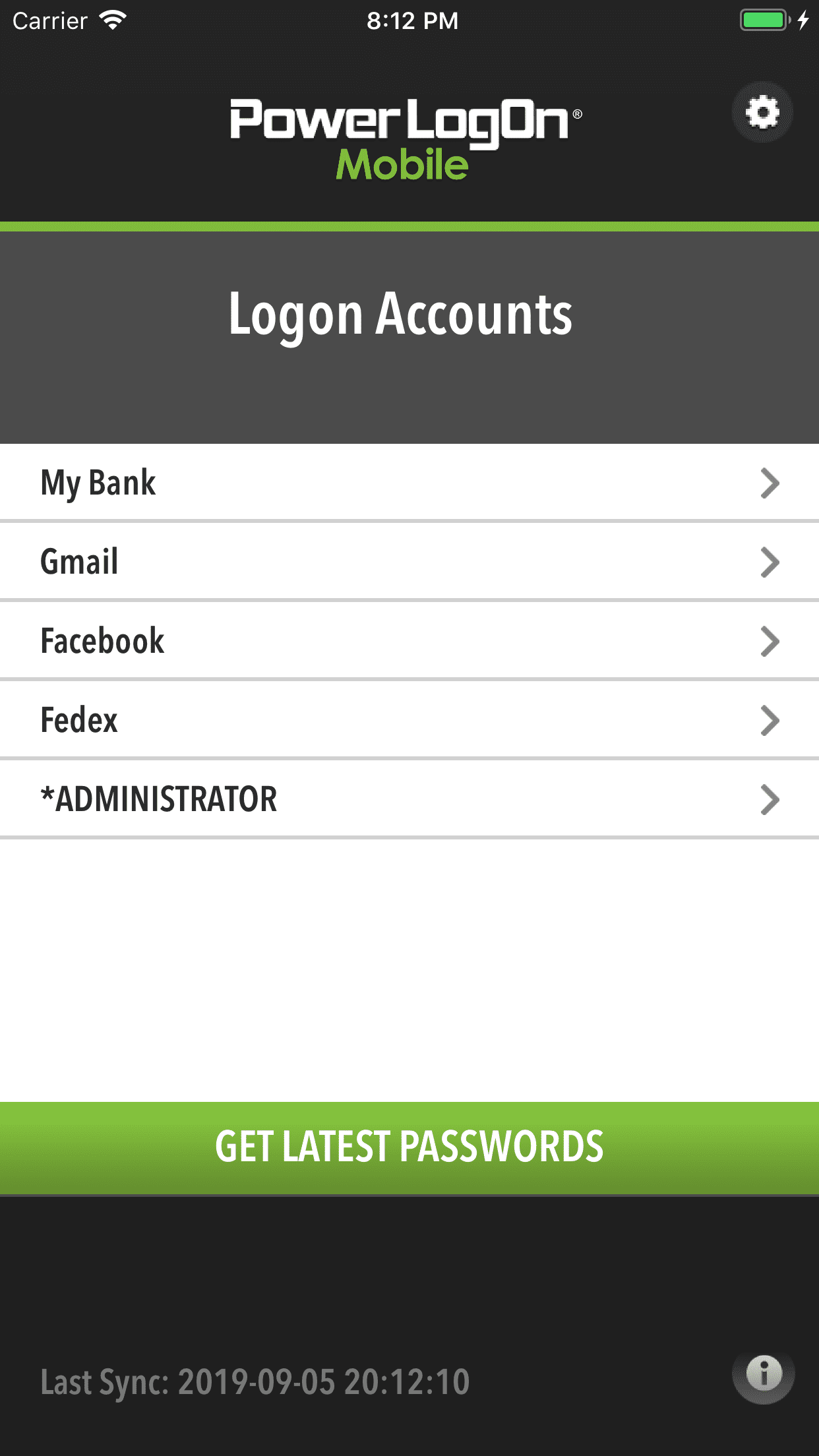 Power LogOn Mobile Account Screen